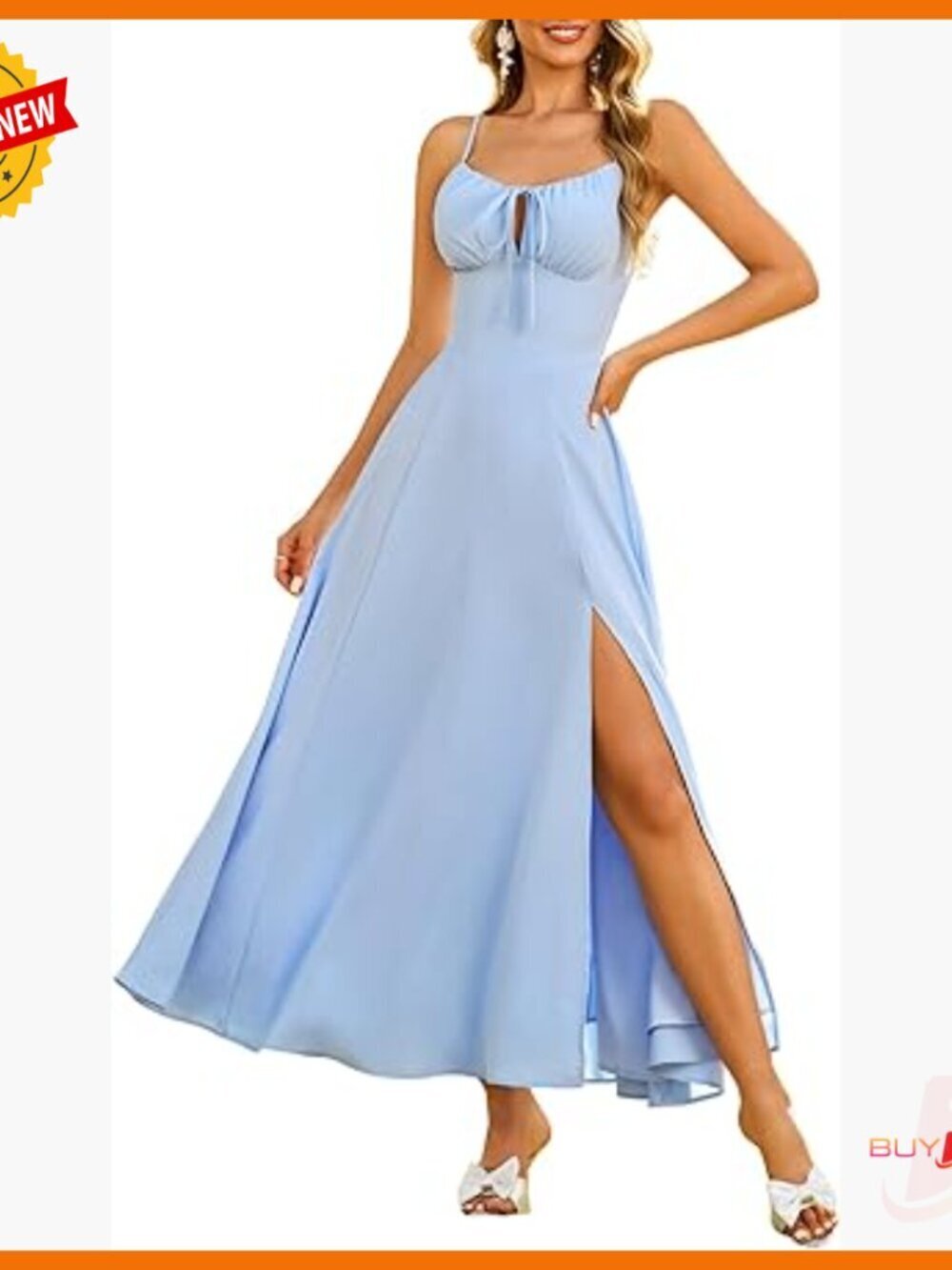 Spaghetti Strap Corset Midi Dress Boho Flowy Slit Square Neck Casual